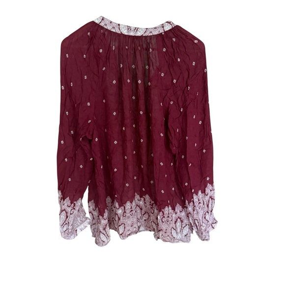Lucky Brand Womens Border Print Peasant Tunic Top Blouse Size Large 1X Maroon - Picture 6 of 11
